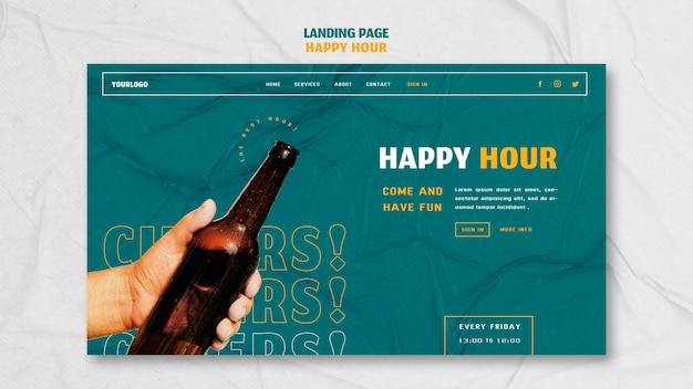 PSD gratuito modello di pagina di destinazione per l'happy hour