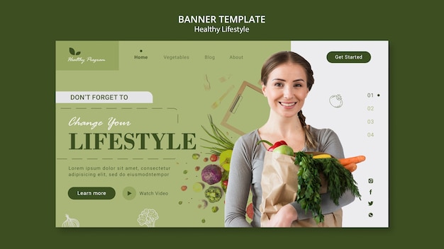 Free PSD landing page template for healthy lifestyle with woman