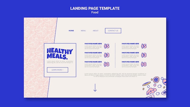 Modello di pagina di destinazione per pasti sani