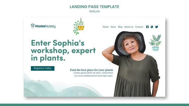landing page template for houseplants care with woman
