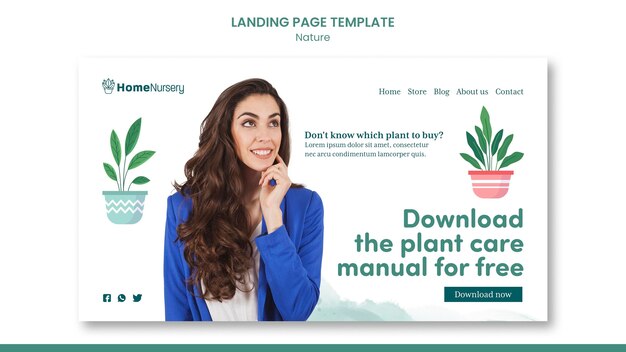 landing page template for houseplants care with woman