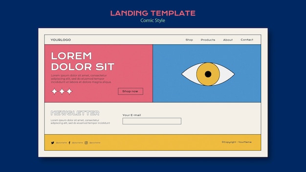 無料PSD コミックスタイルのランディングページテンプレート