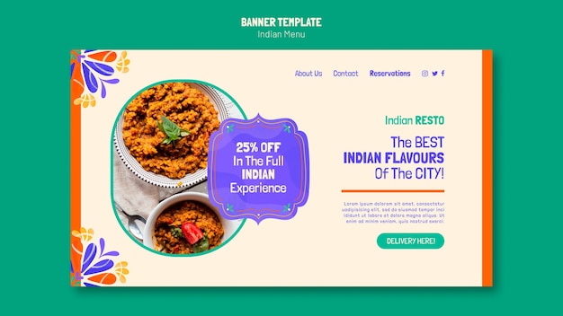 Modello di pagina di destinazione per ristorante di cucina indiana