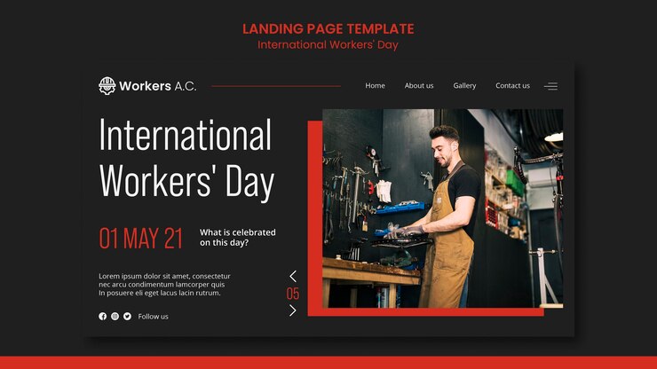 Free PSD landing page template for internation worker's day celebration