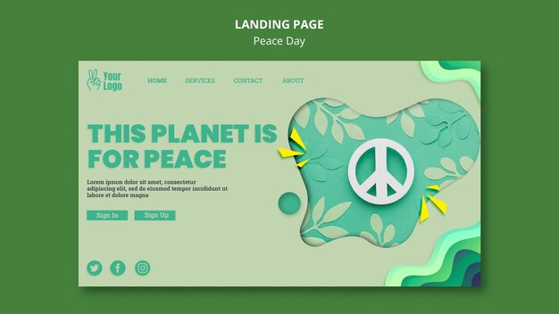 Free PSD landing page template for international peace day