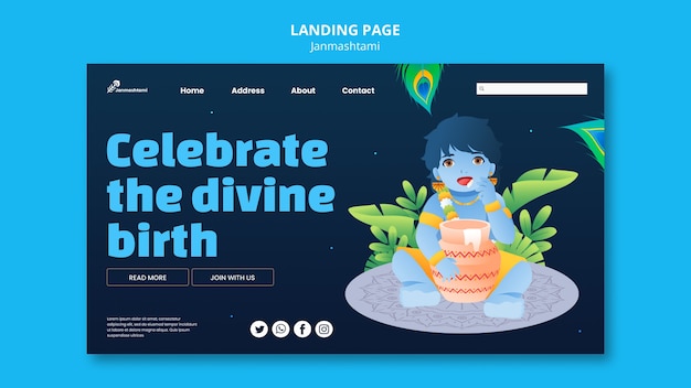 Free PSD landing page template for janmashtami celebration