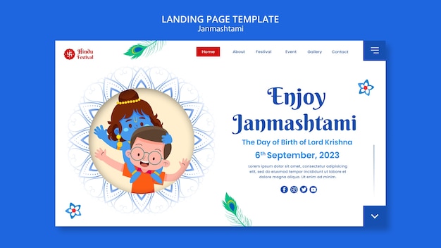 PSD gratuito modello di pagina di destinazione per la celebrazione di janmashtami