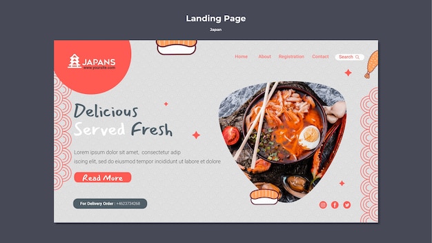 Landing page template for japanese cuisine restaurant