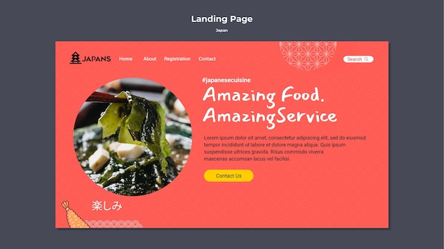 Free PSD landing page template for japanese cuisine restaurant