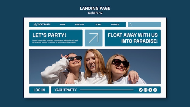 Free PSD landing page template for luxurious yacht party celebration