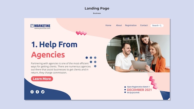 Free PSD landing page template for marketing business with geometric shapes