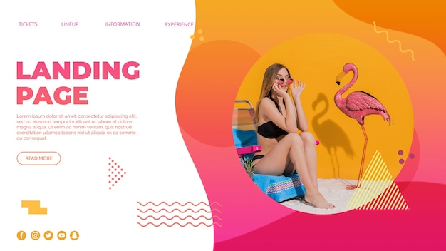 Free PSD landing page template in memphis style with summer concept