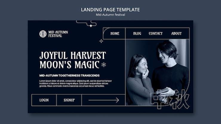 Free PSD landing page template for mid-autumn festival celebration