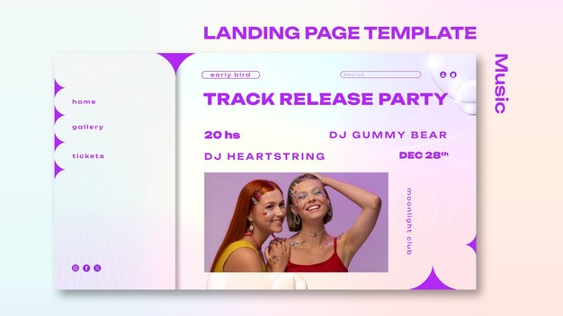 音楽トラックのリリース パーティー用のランディング ページ テンプレート
