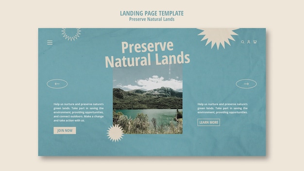 풍경이 있는 자연 보존을 위한 방문 페이지 템플릿