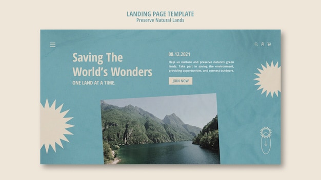 Landing page template for nature preservation with landscape