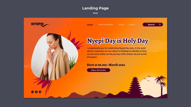 Modello di pagina di destinazione per la celebrazione di nyepi