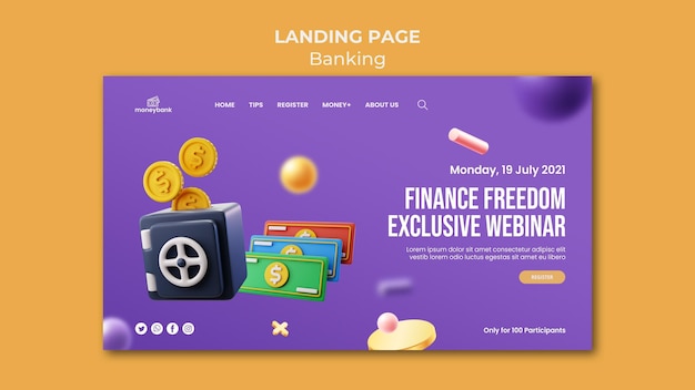 PSD gratuito modello di pagina di destinazione per servizi bancari e finanziari online