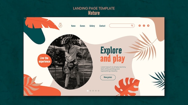 Free PSD landing page template for outdoors adventure with leaves