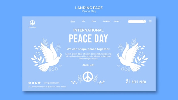 Landing page template for peace day