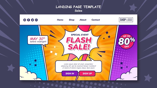 Landing page template for sales in comic style