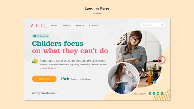Free PSD landing page template for social media female influencer