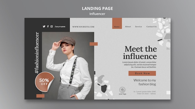 Free PSD landing page template for social media female influencer