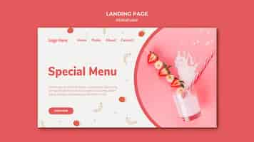 Free PSD landing page template for strawberry milkshake