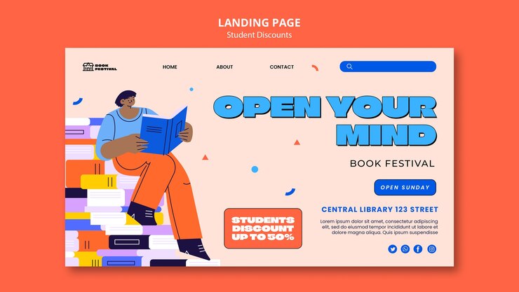 Free PSD landing page template for student discounts and sale
