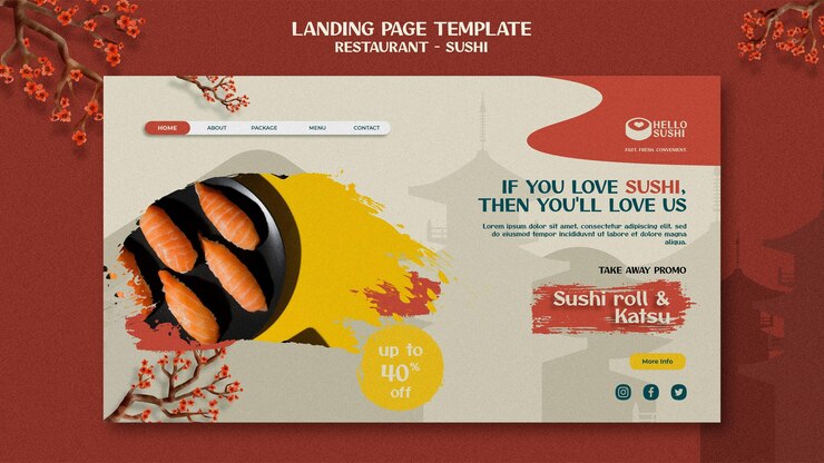 ฟรี PSD landing page template for sushi restaurant