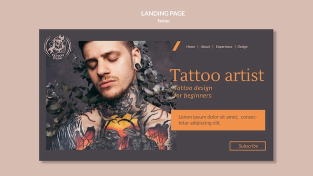 PSD gratuito modello di pagina di destinazione per tatuatore