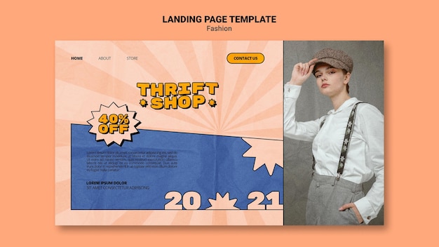 Free PSD landing page template for thrift shop fashion sale