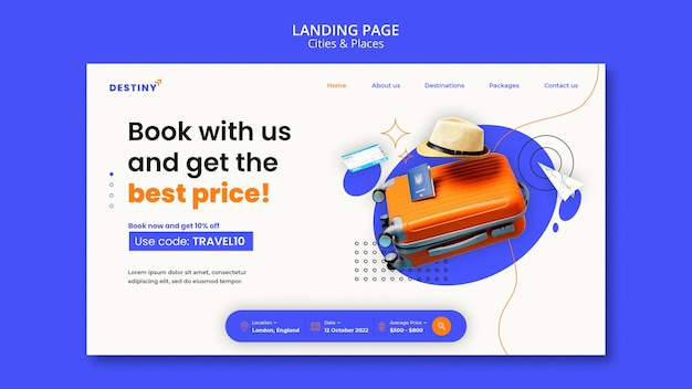 Landing page template for traveling