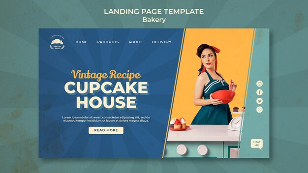 landing page template for vintage bakery shop with woman
