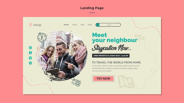 Landing page template for virtual reality holiday trip