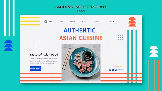 Landing page template with dishes from asian cuisine