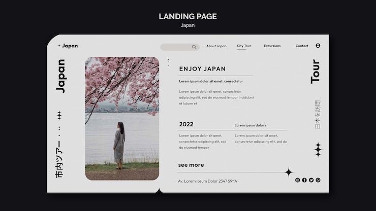 無料PSD 日本の市内観光のランディングページテンプレート