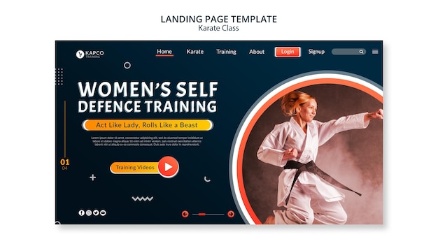 PSD gratuito modello di pagina di destinazione per le lezioni di karate femminile