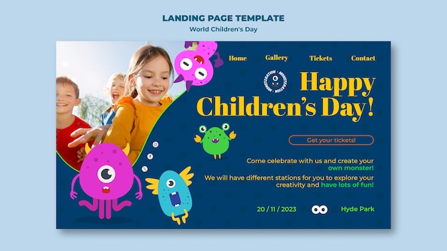 PSD gratuito modello di pagina di destinazione per la celebrazione della giornata mondiale dei bambini