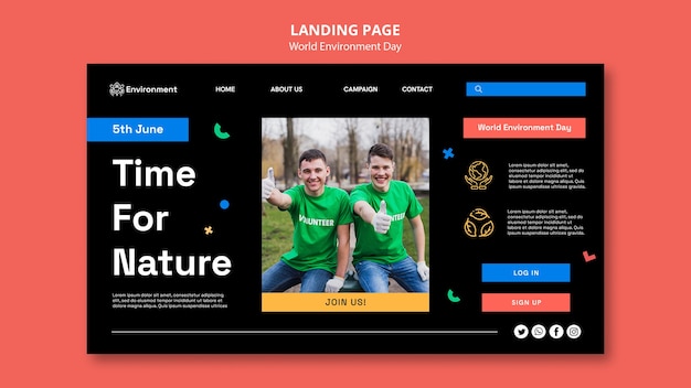 Free PSD landing page template for world environment day celebration