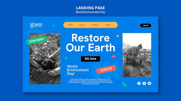 Free PSD landing page template for world environment day celebration