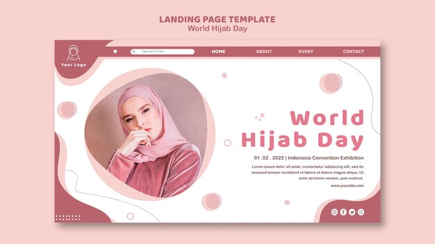 世界のヒジャーブの日のお祝いのためのランディングページテンプレート