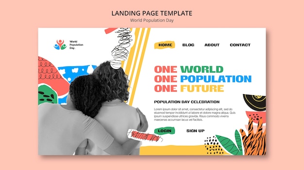 Free PSD landing page template for world population day celebration