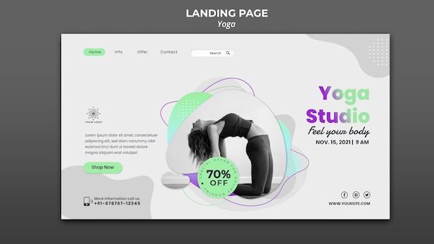 PSD gratuito modello di pagina di destinazione per lezioni di yoga