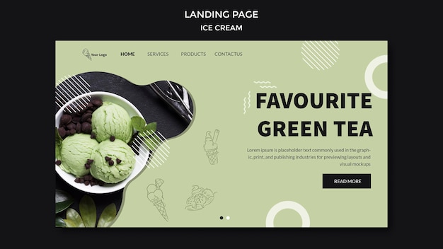 Free PSD landing page with ice cream