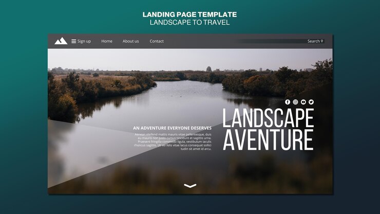 Free PSD landscape for travel concept landing page template