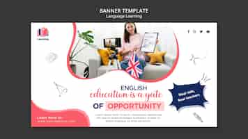 Free PSD language classes horizontal banner template with abstract design