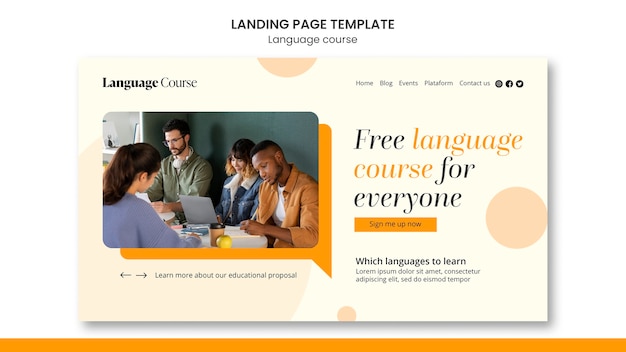 Free PSD language classes landing page template with circles design