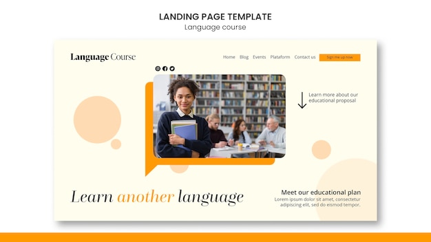 Language classes landing page template with circles design