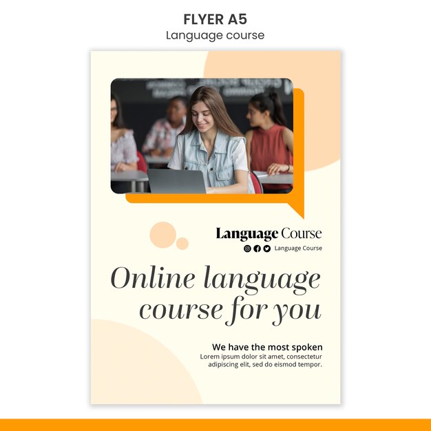 language classes vertical flyer template with circles design